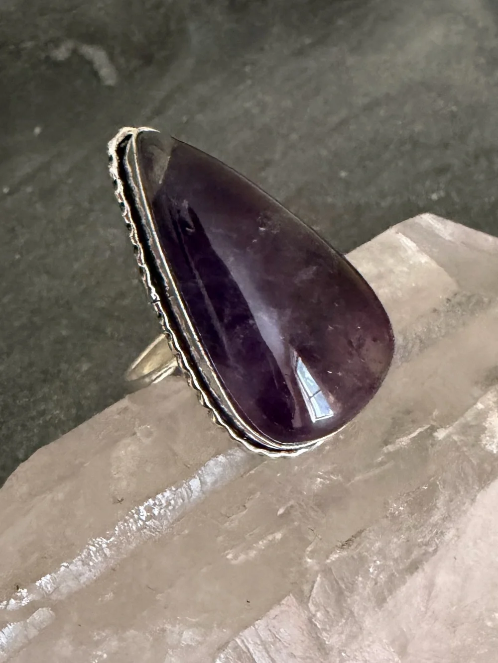 Genuine Amethyst Teardrop Large Statement Ring 9
